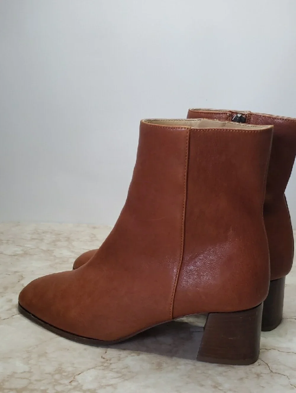 M. GEMI The Corsa  Brown Cognac Leather Side-Zip Ankle Boots - Women Size 38